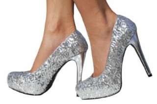 Silver Sequin Pump Platform High Heel Pump: Shoes
