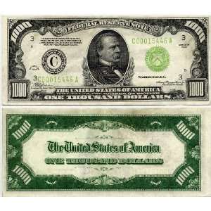  $1000 FEDERAL RESERVE NOTE 1934 (VERY FINE CONDITION 
