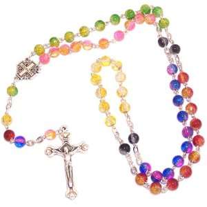 Missionary 6mm meshed colors glass Beads Rosary   necklace ( 17 inches 