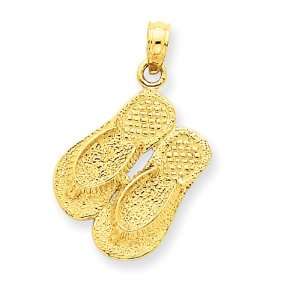  14k Yellow Gold Large Double Flip Flop Pendant Jewelry