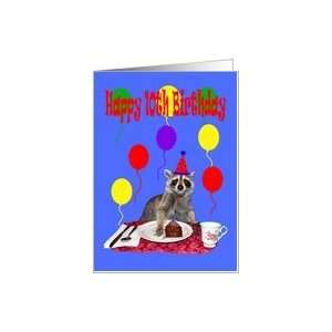  10th Birthday, raccoon with balloons and cake Card Toys 