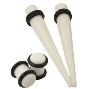   of White Ear Stretching Tapers with White Plugs ~ 0G Gauge: Jewelry