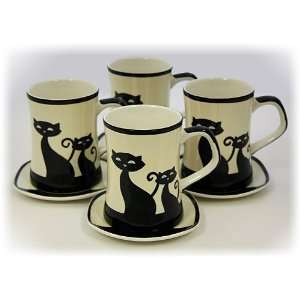  Hues & Brews 8 Piece Cattitude Mugs & Coasters Set   Ivory 