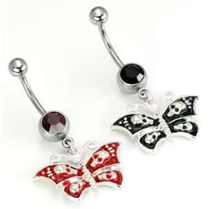 14g 12g 10g BUTTERFLY Skull Gothic Type Belly Button Jewelry  14g 7/16 