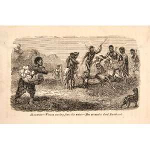1860 Wood Engraving Khoikhoi Indigenous Tribal People Hartebeest Khoi 
