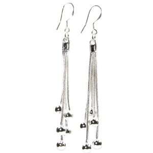  Ball Drop Silver Earrings, 2.75 Inch Long Earwire Earrings 