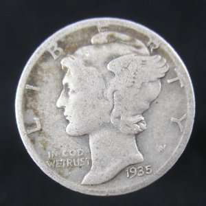  1935 U.S. Mercury Silver Dime 