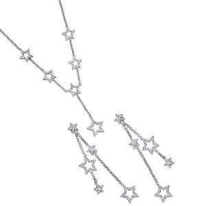   : Sterling Silver CZ Crystal 6 Star Necklace & Earrings Set: Jewelry