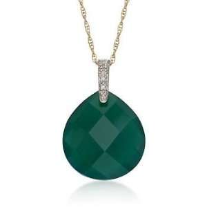  Green Agate Drop Necklace With Diamonds In 14kt Yellow 