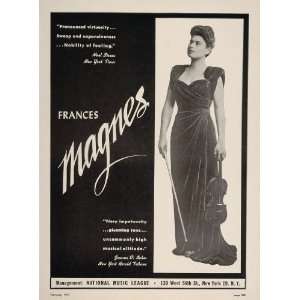  1947 Frances Magnes Violin Bow Violinist Booking Ad 
