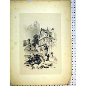   C1810 Antique Drawing Village Hill Top Castle Family: Home & Kitchen
