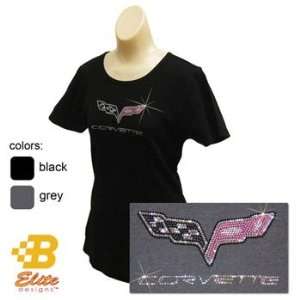 C6 Corvette Emblem In Crystals On A Ladies Shirt Charcoalxx Large