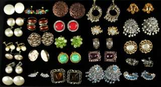 Vintage Rhinestone Earring LOT 27 PC Pairs SOME SIGNED  