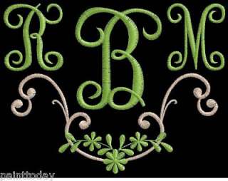 EMBROIDERY DESIGNS Monograms FONTS PRISCILLA WITH MOTIF  