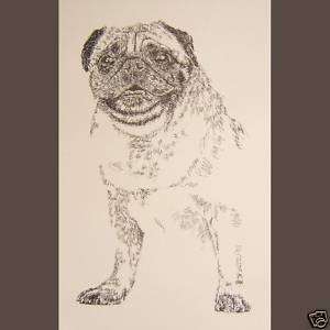 PUG DOG ART BREED Signed Kline Print #242 DRAWING FROM WORDS Carlin 