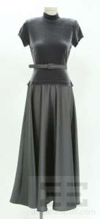 Tadashi Neiman Marcus Steel Grey Velvet & Satin Skirt Belted Dress 