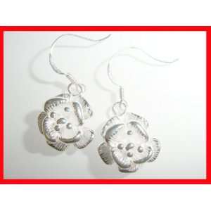   3D Flower Dangle Earrings Solid Sterling Silver #0108: Arts, Crafts