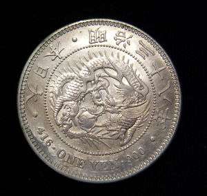 Japan 1905 Yen Coin .900 Silver Meiji Year 38 UNC  