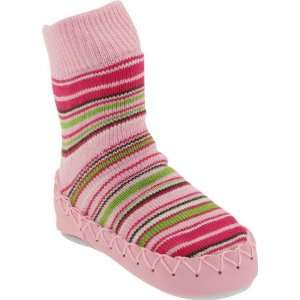   Pink Striped Moccasin (Pink/green Stripes), Euro 24/25 (2y 3y): Baby