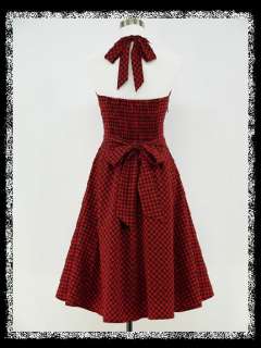 dress190 RED & BLACK CHECK 50s 60s 70s ROCKABILLY COCKTAIL PROM 