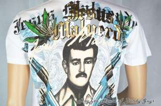 Brand New Mens Jesus Malverde Designer Rhinestone T Shirt Rhinestone