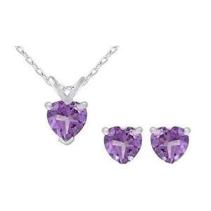  4ct Amethyst Genuine Heart Earrings and Pendant Set White 