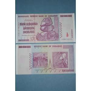  Zimbabwe 500 Million Dollars Bank Note 2008: Everything 