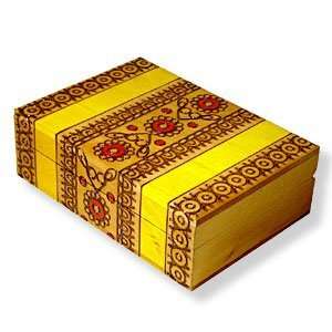 Wooden Box, 5082, Traditional Polish Handcraft, Yellow with Folksy 