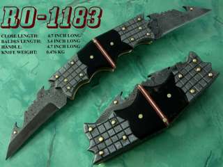   ROYAL♠CUSTOM DAMASCUS DOUBLE BLADE FOLDING KNIFE SMOOTH LOCK RO 1183