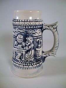 Mug Stein Made in Brazil 1366 Blue White Pottery Mug  
