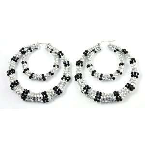 Basketball Wives Iced Out PaParazzi Bamboo Earrings ERH02405RBW SIL/BK 