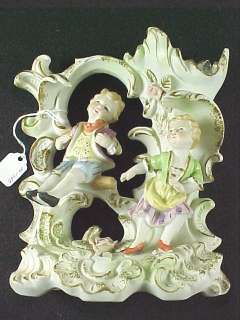 Antique Ornate Painted Figural Porcelain Planter Vase  
