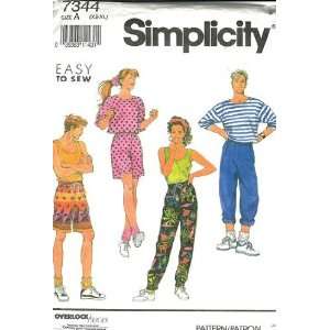 Simplicity Sewing Pattern 7344 Misses or Mens Pants or Shorts & Knit 