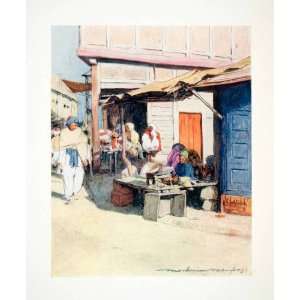 1912 Color Print Street Corner Peshawur India City Menpes Marketplace 