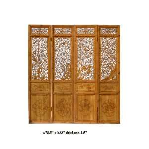  Chinese Four Seasons Carved Wooden Floor Screen