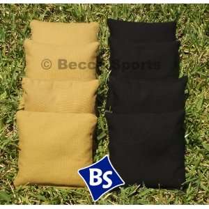 Cornhole Bags Set   4 Black & 4 Gold (Dark Gold)  Sports 