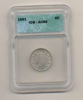 1901 Liberty Nickel ICG AU50  