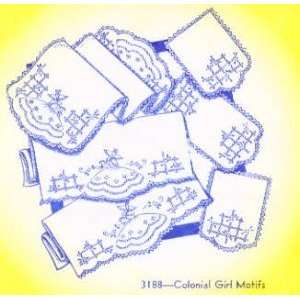  8230 PT G Colonial Girl Motifs by Aunt Marthas 3188: Arts 