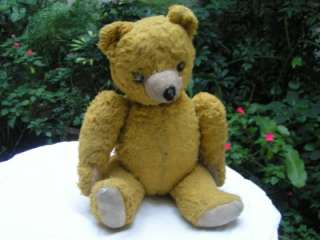 Antique Yellow Mohair Button Eyes Jointed Teddy Bear  