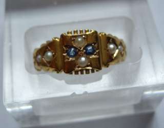 15ct Gold Hallmark Edwardian Sapphire Seed Pearl Ring  