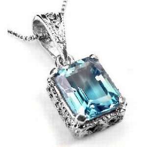   Sterling Silver Blue Topaz Marcasite Pendant Necklace Jewelry