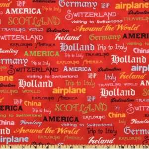   Around The World Script Red Fabric By The Yard Arts, Crafts & Sewing