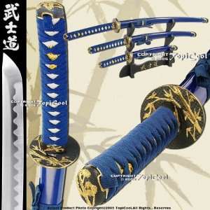  Blue Samurai Bushido Katana Sword Set & Free Knife Sports 