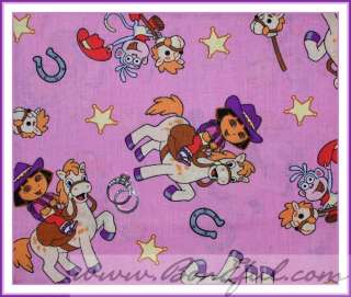 BOOAK Fabric Pink Dora Monkey Boots Cowgirl Hat Horse Pony VTG Cotton 