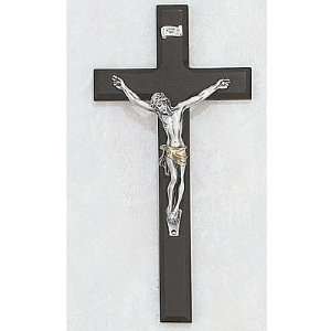 10 Beveled Black Wood Wall Crucifix with Two Toned Italian Corpus 