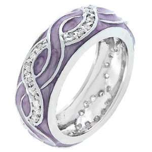 White Gold Rhodium Bonded Lavender Enamel and Channel Set Clear Cz Fun 