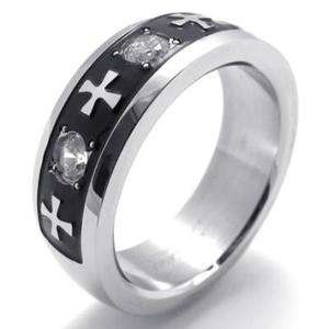 Mens Womens Black Silver Stainless Steel Cross Ring Size 10 #U20143 