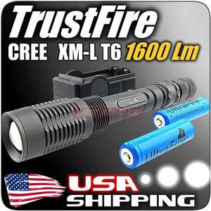 TrustFire 1600Lm CREE XML XM L T6 LED Zoomable Flashlight Torch +2x 