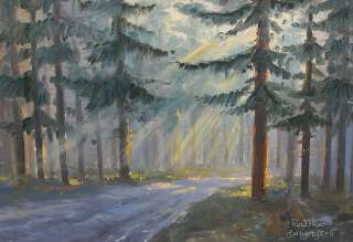 Einar Thorbjorn. Sunlit forest path. 1940s. Brilliant lights  