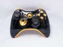   XBOX 360 BLACK AND CHROME GOLD WIRELESS CONTROLLER SHELL CASE MOD